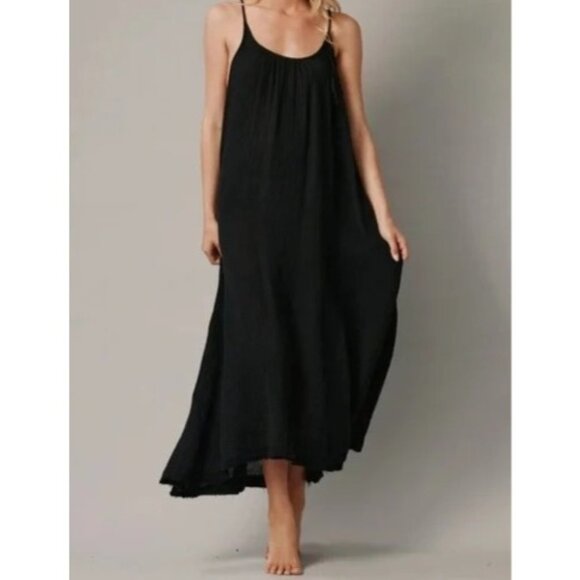 9Seed Women's Tulum Low Back Maxi Black Gauze Maxi Dress One size Resortwear - Picture 1 of 8